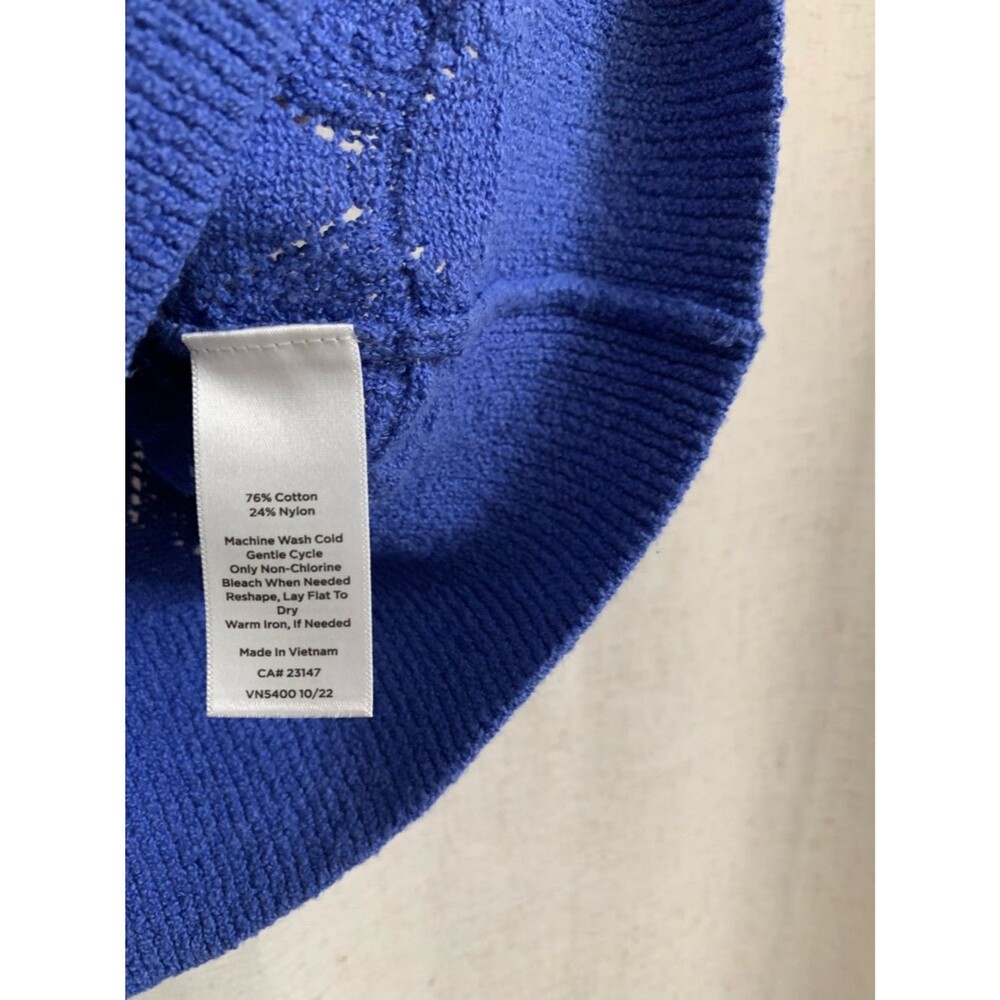 Talbots Petite Open Polo Knit Sweater Top Johnny Collar Biscayne Blue Size P - Picture 6 of 7